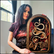 Load image into Gallery viewer, Snake Skeleton &amp; Preserved Specimens in Antique Convex Glass Frame
