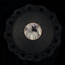 Load image into Gallery viewer, Pumpkin Wizard Black Cat Wooden Pin