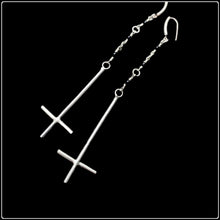 Load image into Gallery viewer, Inverted Cross Drop Earrings - #intotheblack#