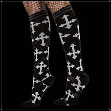 Load image into Gallery viewer, Gothic Crosses Knee High Socks
