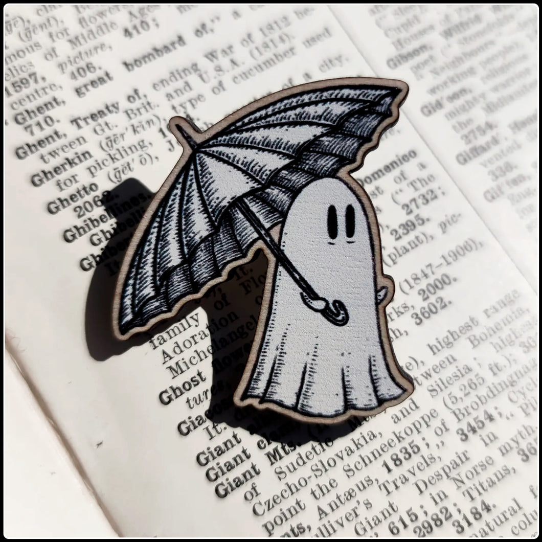 Rainy Day Ghost Wooden Pin