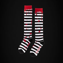 Load image into Gallery viewer, Sanguine Stripes Blood Spatter Knee High Socks
