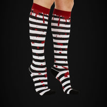 Load image into Gallery viewer, Sanguine Stripes Blood Spatter Knee High Socks
