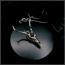 Load image into Gallery viewer, White Tailed Deer Skull Amethyst Pendant - White Bronze
