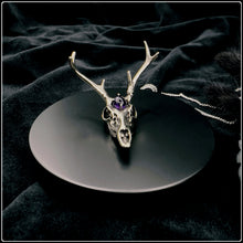 Load image into Gallery viewer, White Tailed Deer Skull Amethyst Pendant - White Bronze
