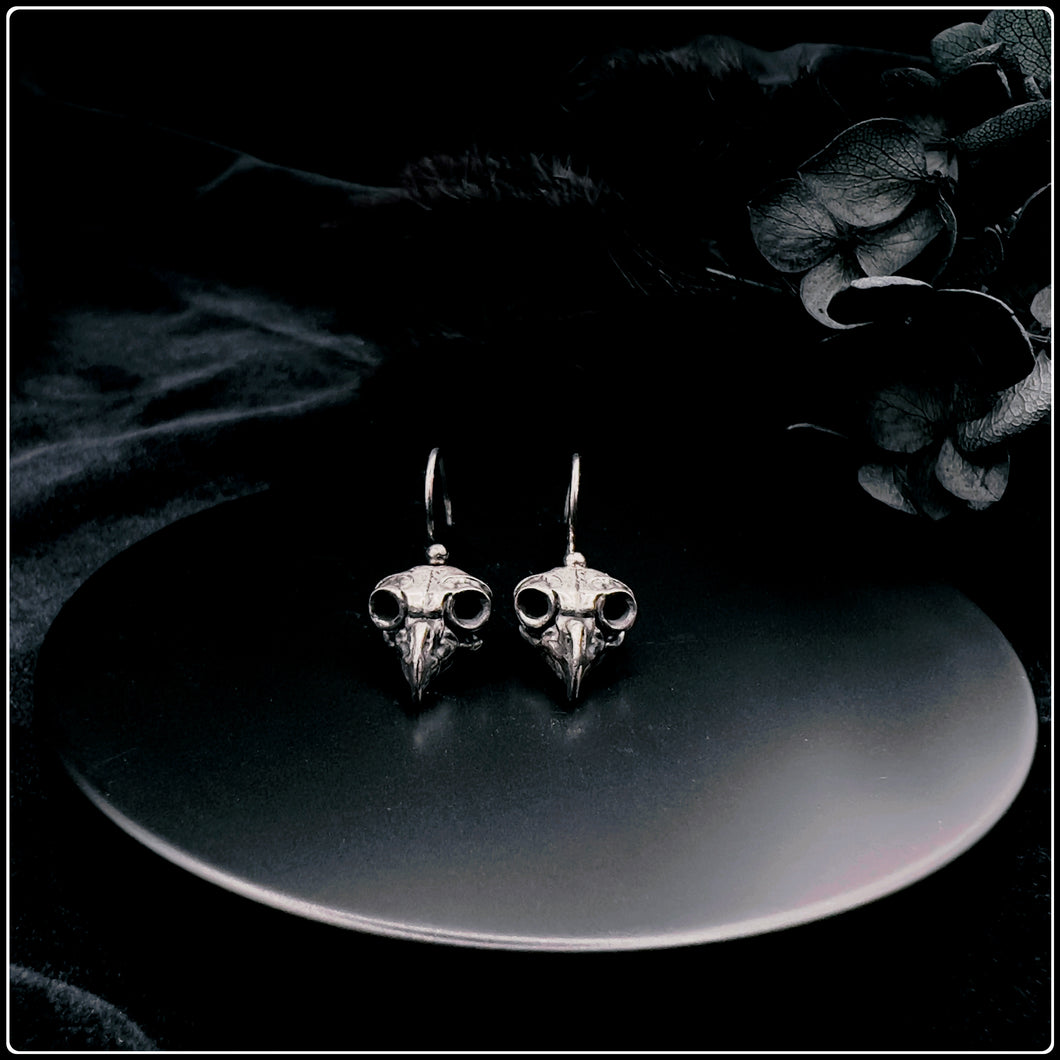 Great Horned Owl Skull Earrings - Sterling Silver