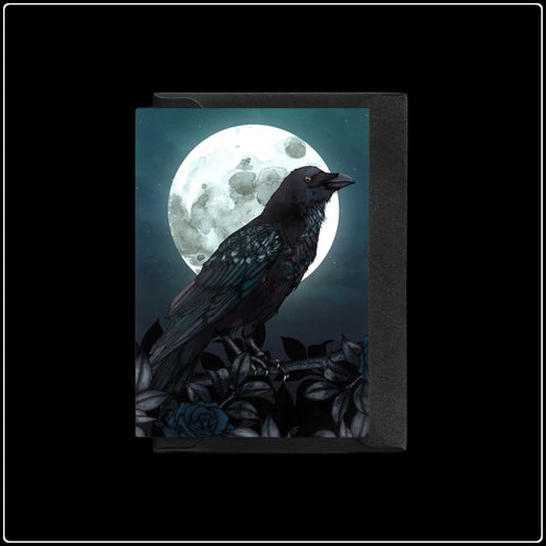 Raven And Moon Greeting Card - #intotheblack#
