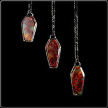 Load image into Gallery viewer, Red Plume Moss Agate Coffin Necklace - #intotheblack#
