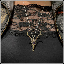 Load image into Gallery viewer, White Tailed Deer Skull Amethyst Pendant - White Bronze - #intotheblack#
